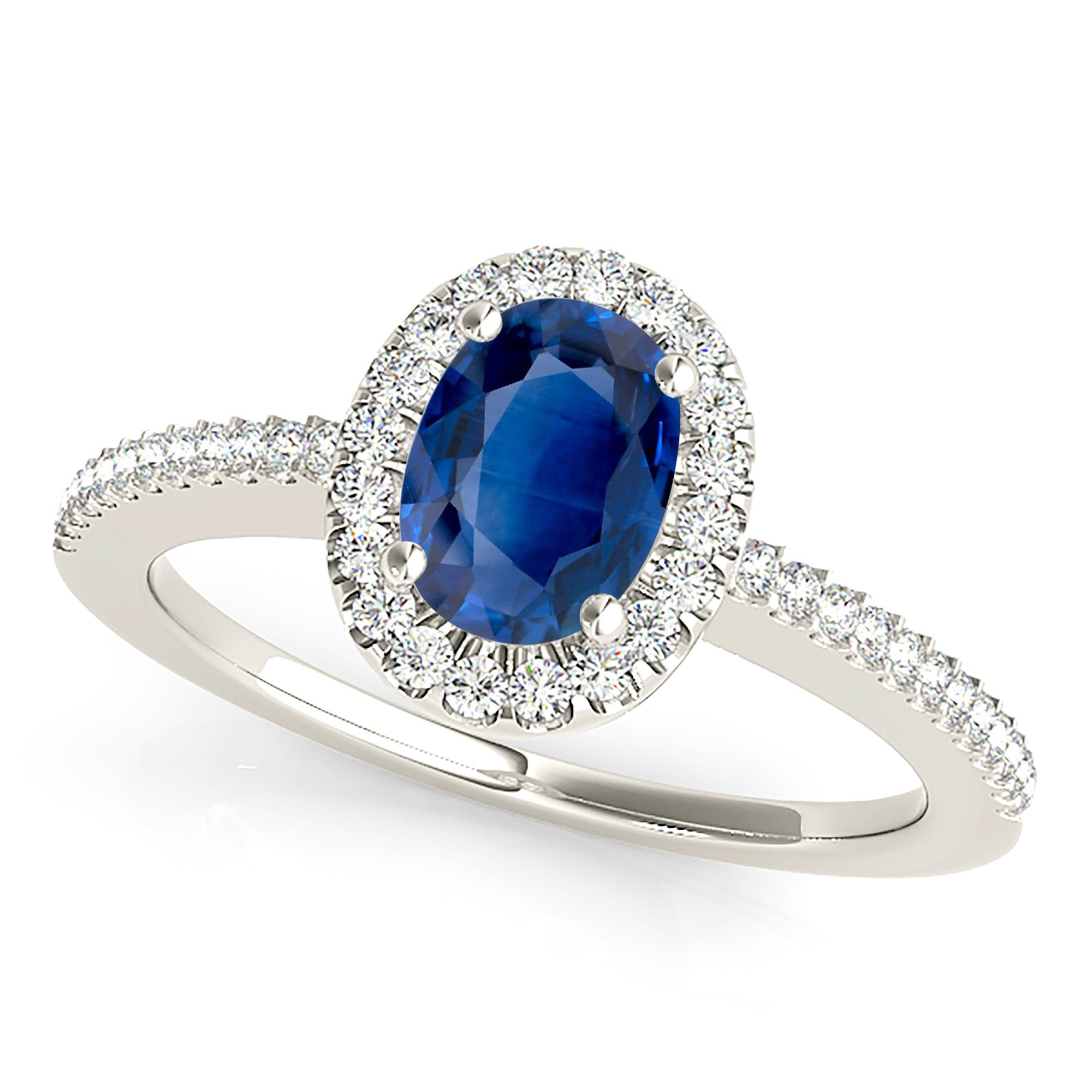 1.00 ct. Genuine Blue Oval Sapphire Ring With 0.20 ctw. Diamond Halo, Thin Diamond Band, Open Gallery | Natural Sapphire And Diamond Ring-VIRABYANI